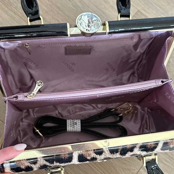 Amazon Leopard Print Satchel with Black and Gold Accents - Picture 5 of 6